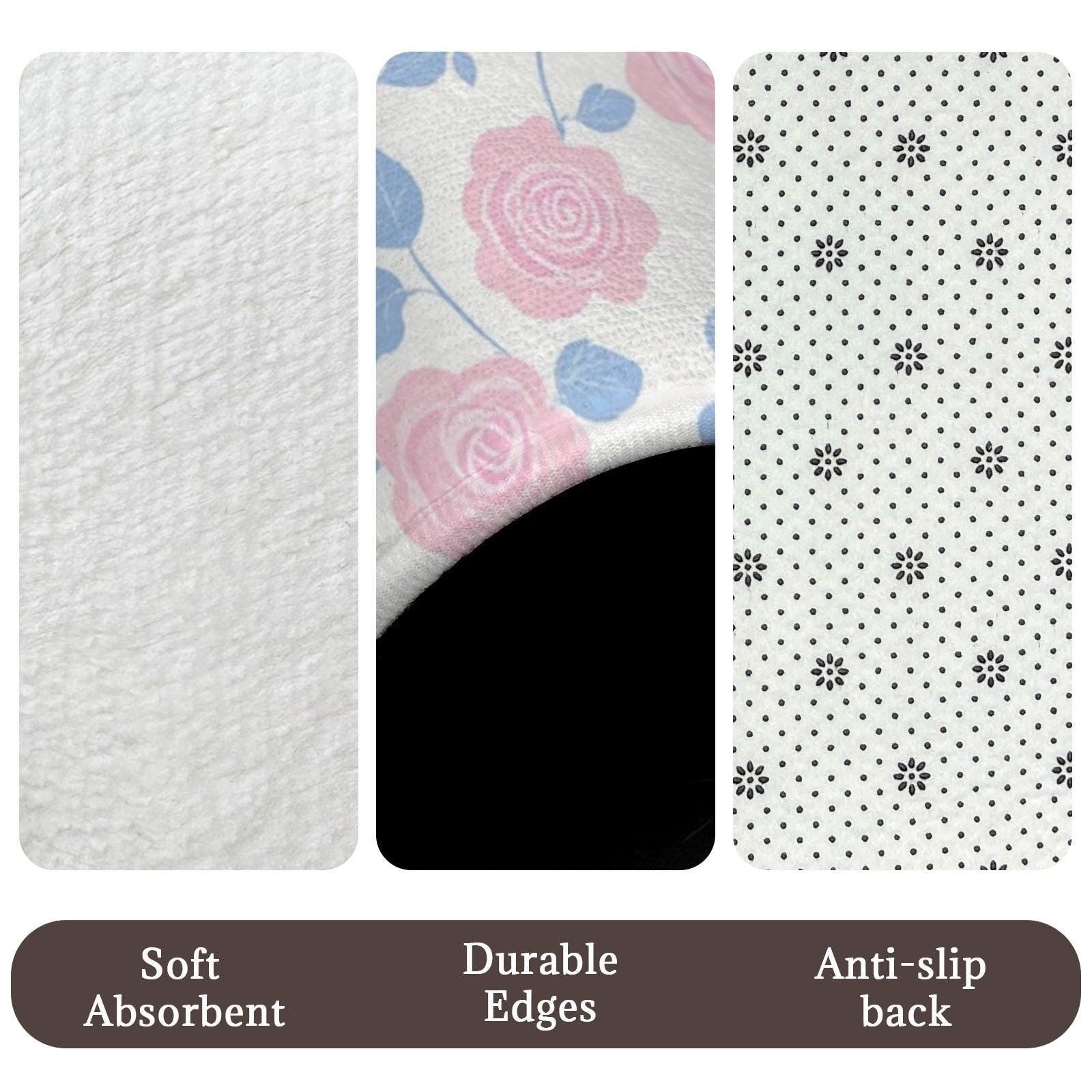 Pink Rose Floral Shower Curtain, Blue Leaves Cottage Bath Decor