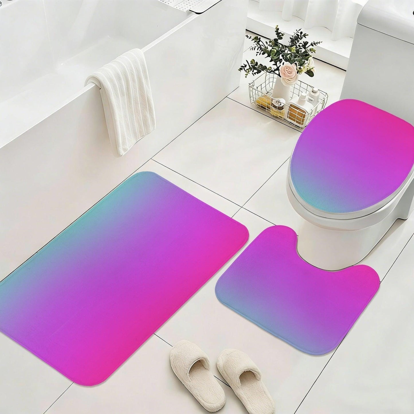 Ombre Shower Curtain, Pink Purple Teal Gradient Bath Decor, Y2K Modern Statement