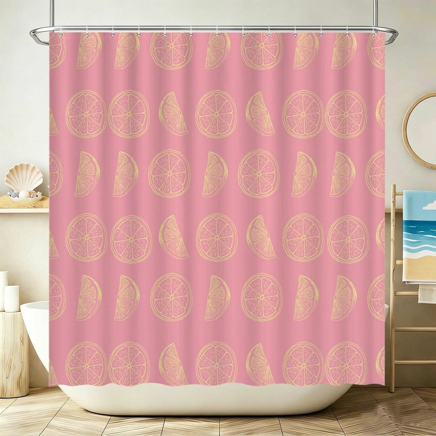 Pink Citrus Bathroom Rug Set, Lemon Grapefruit Slices Summer Decor Trio