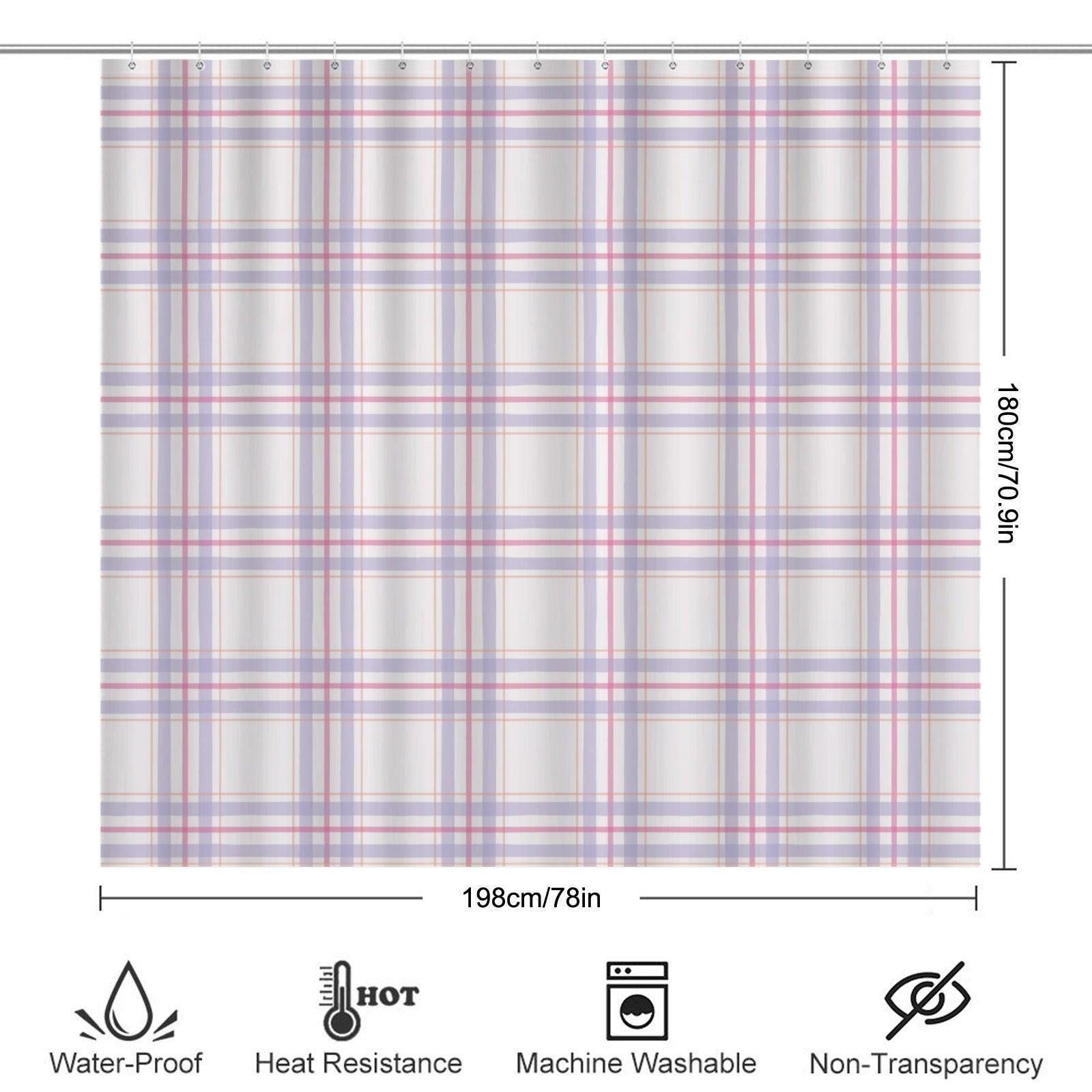 Plaid Bathroom Rug Set, Lavender Pink Bath Mat Trio, Preppy Cottage Toilet Contour Rug