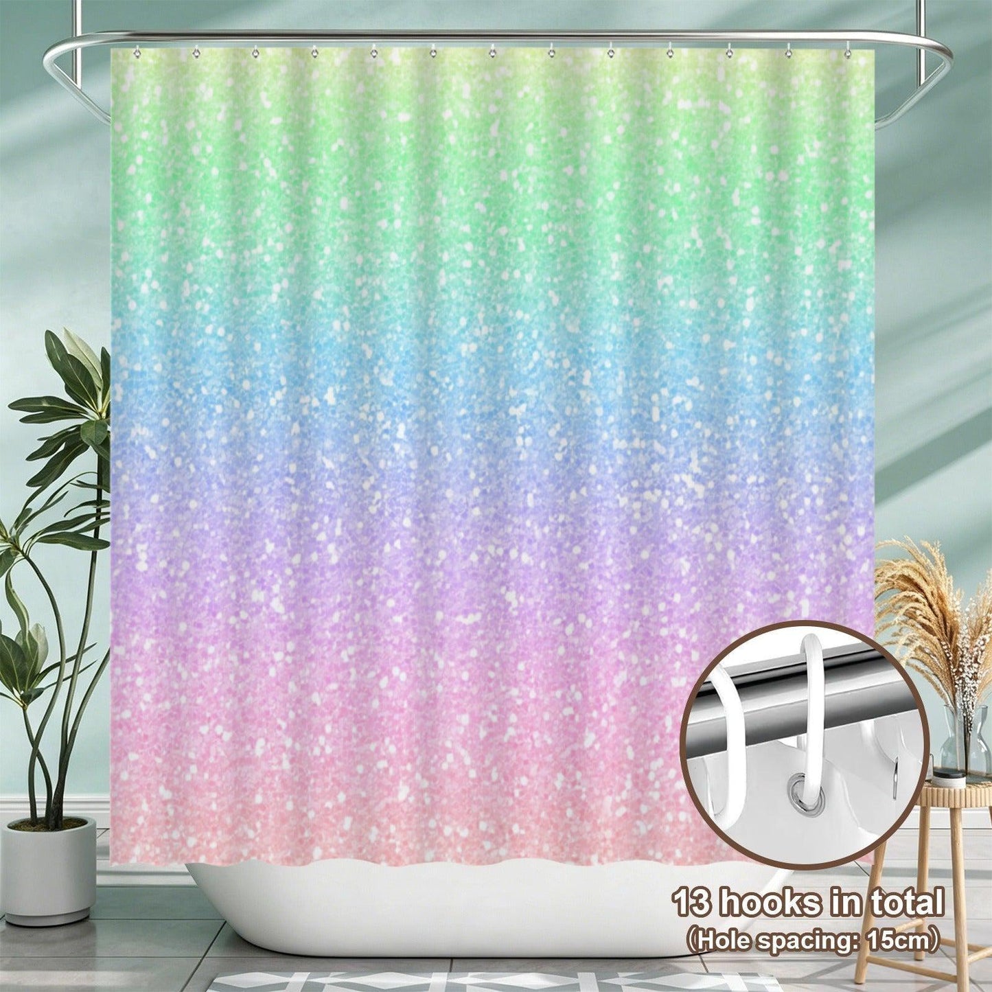 Ombre Glitter Bathroom Rug Set, Pastel Rainbow Bath Mat Trio, Dreamy Dorm Decor