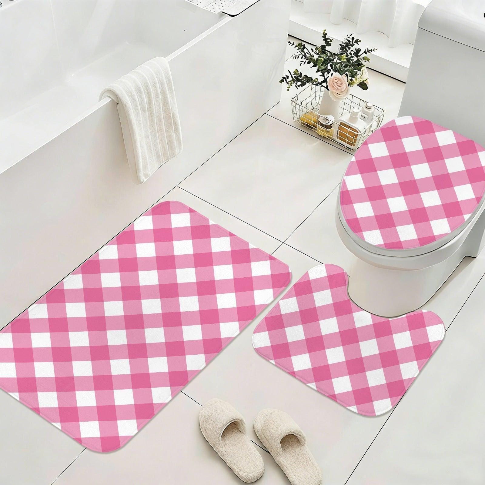Pink Gingham Shower Curtain, Checkered Bathroom Decor, Preppy Bath Accent