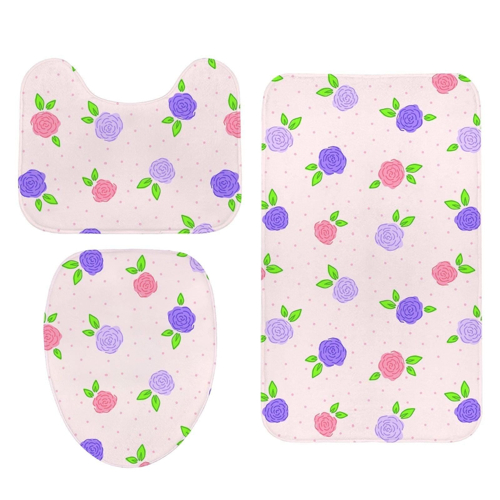 Floral Shower Curtain, Pink Purple Roses, Cottagecore Bathroom Decor