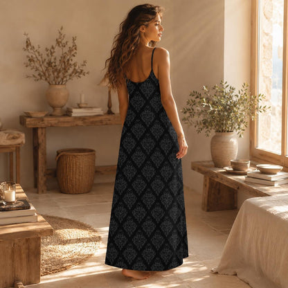 Black Damask Maxi Dress, Dark Academia Slip Dress, Gothic Cami Sundress