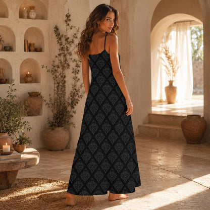 Black Damask Maxi Dress, Dark Academia Slip Dress, Gothic Cami Sundress