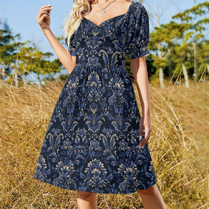 Navy Damask Midi Dress