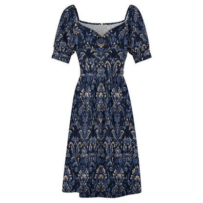Navy Damask Midi Dress