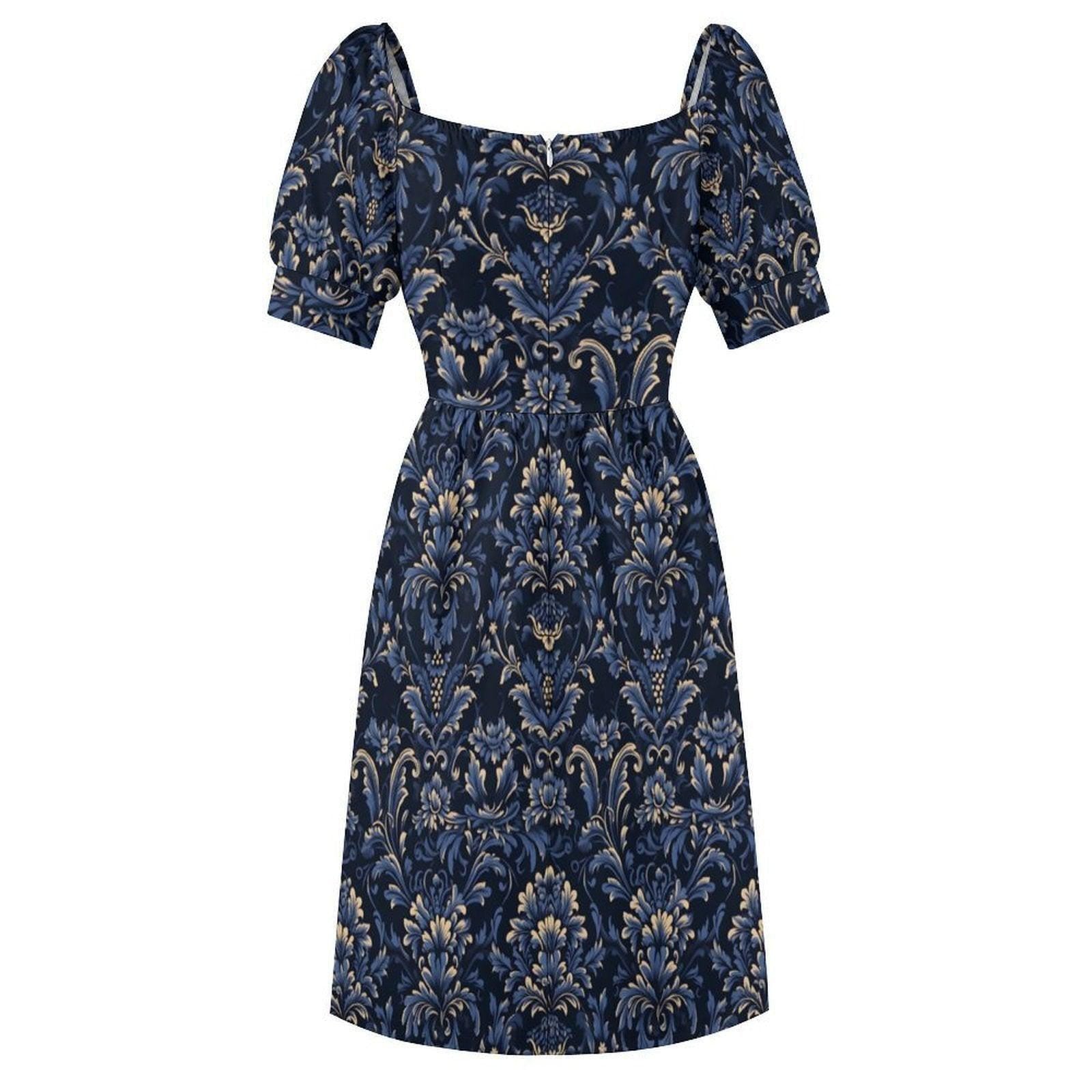 Navy Damask Midi Dress