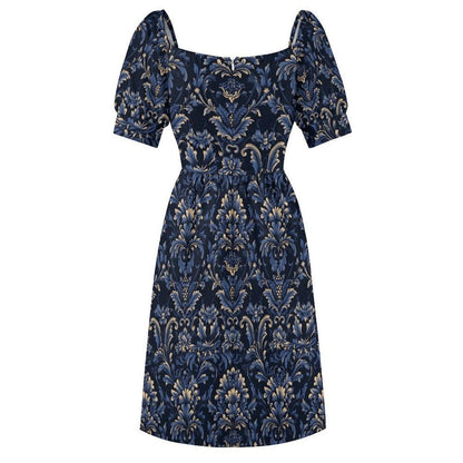 Navy Damask Midi Dress