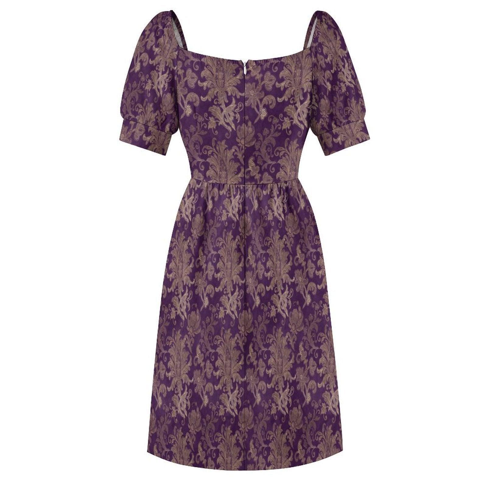 Purple Baroque Damask Fit and Flare Midi Dress