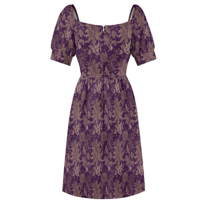Purple Baroque Damask Fit and Flare Midi Dress
