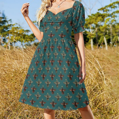 Teal Bee Midi Dress