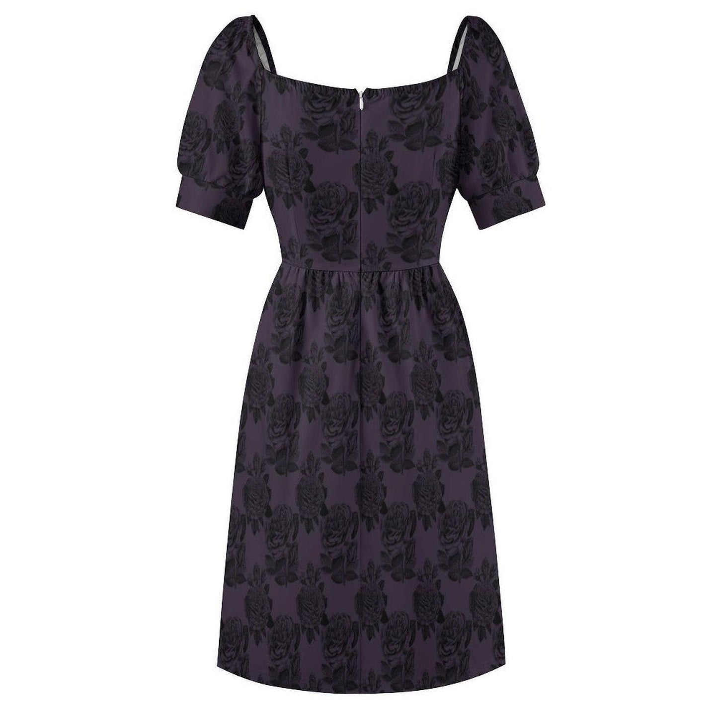Gothic Rose Midi Dress, Dark Floral Sweetheart Dress, Puff Sleeve Cottagecore Outfit