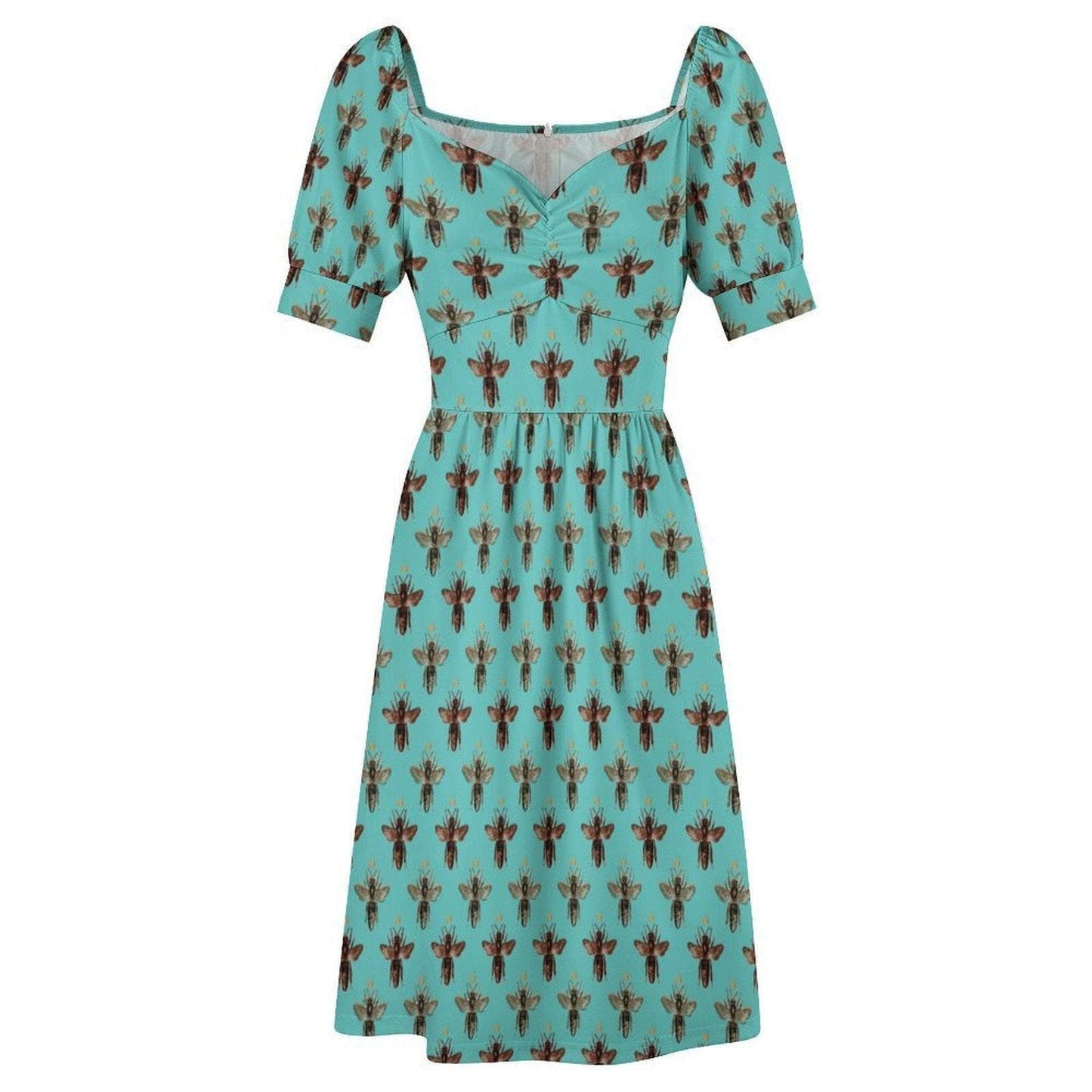 Aqua Honey Bee Print Midi Dress