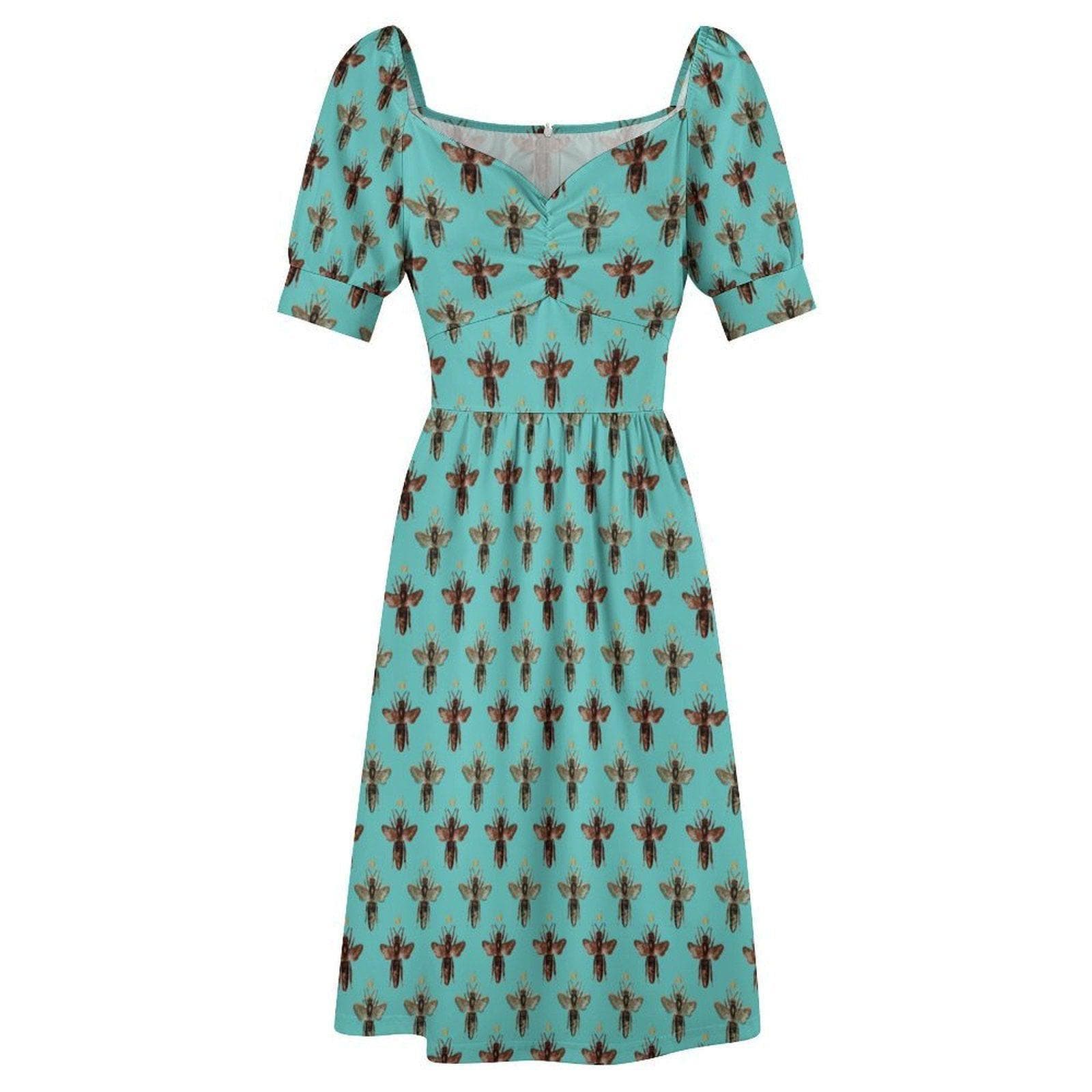 Aqua Honey Bee Print Midi Dress