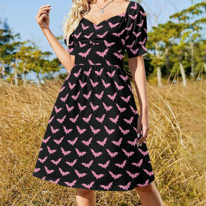 Pink Bat Print Midi Dress