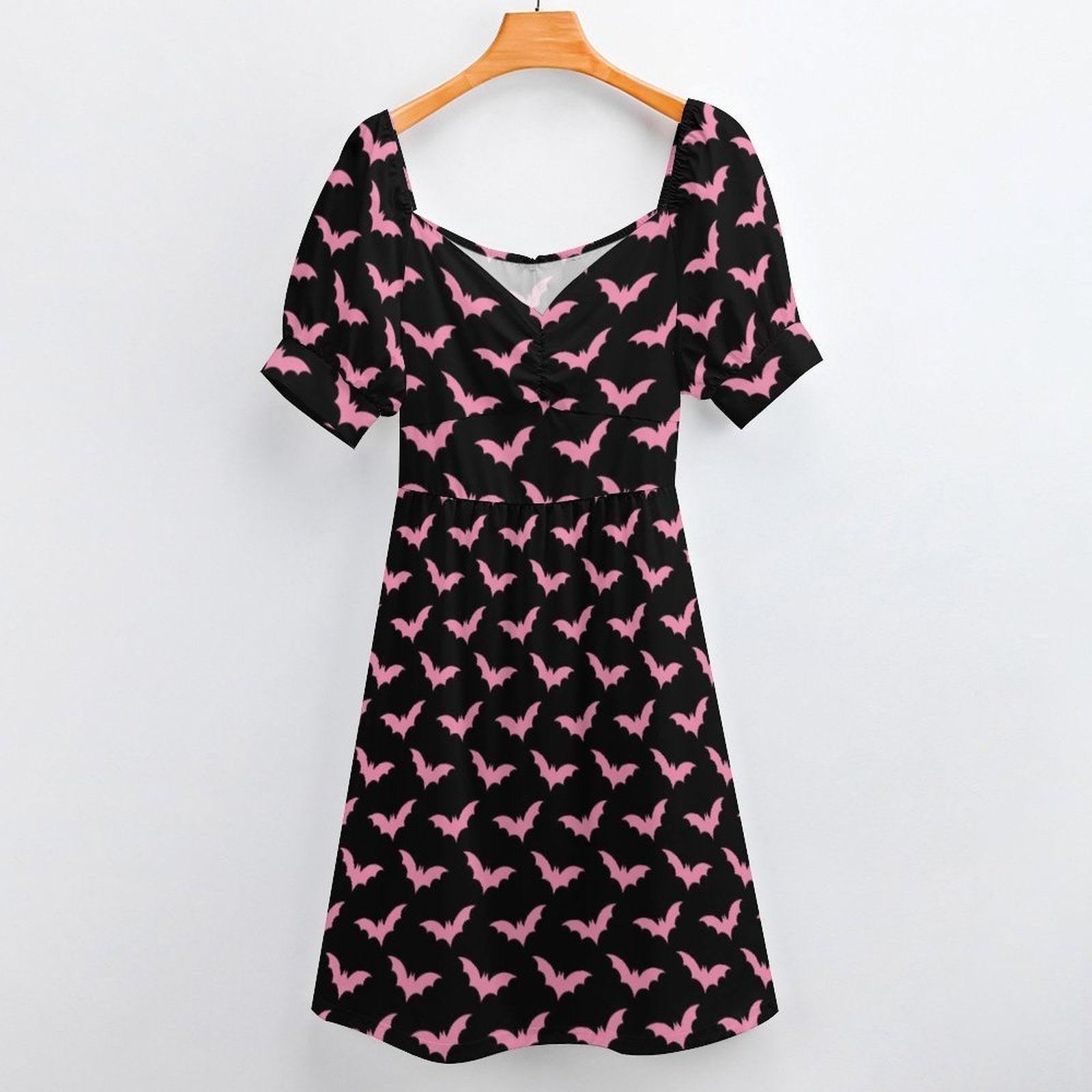 Pink Bat Print Midi Dress