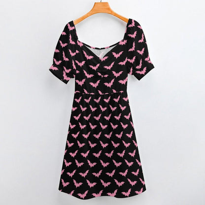 Pink Bat Print Midi Dress