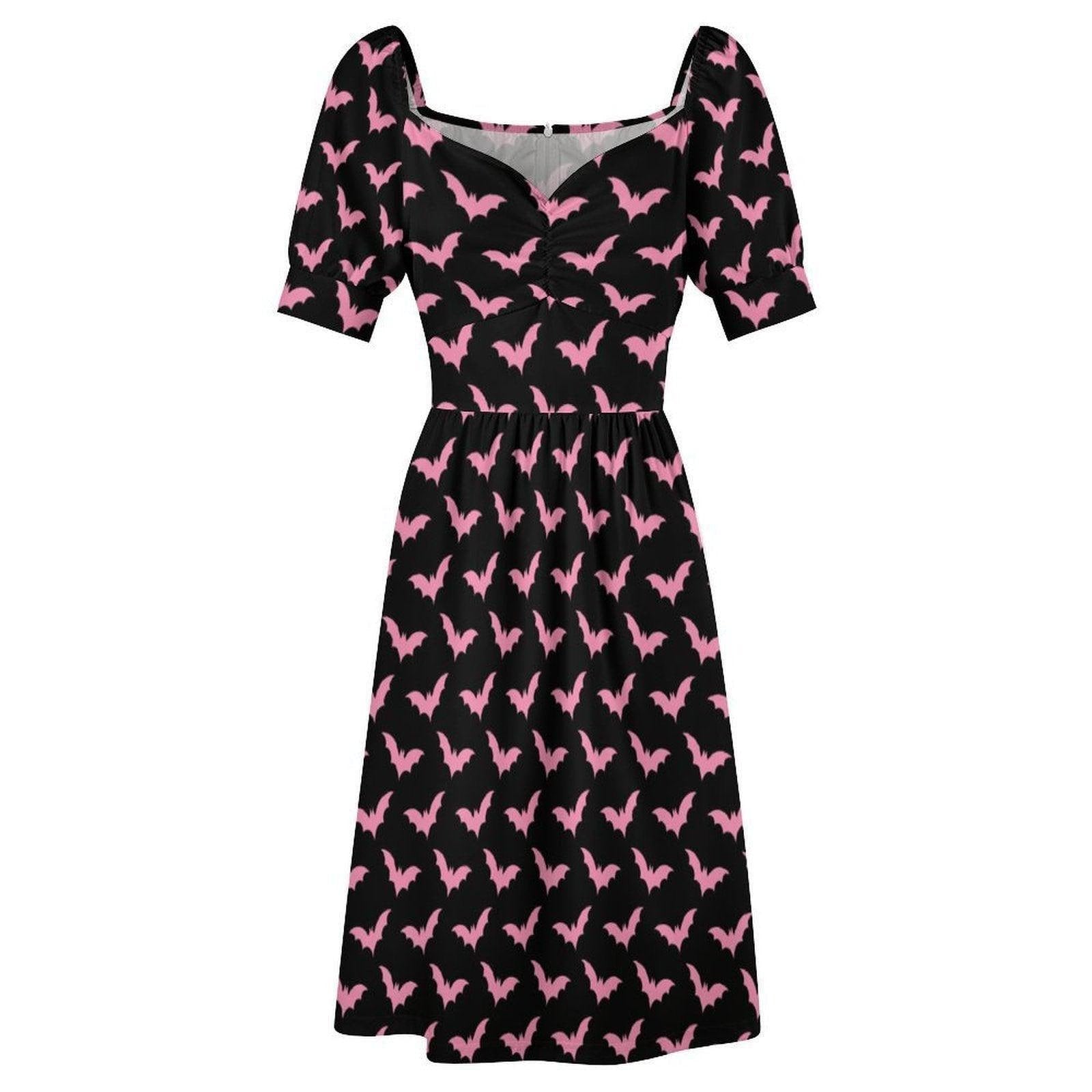 Pink Bat Print Midi Dress