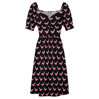 Pink Bat Print Midi Dress