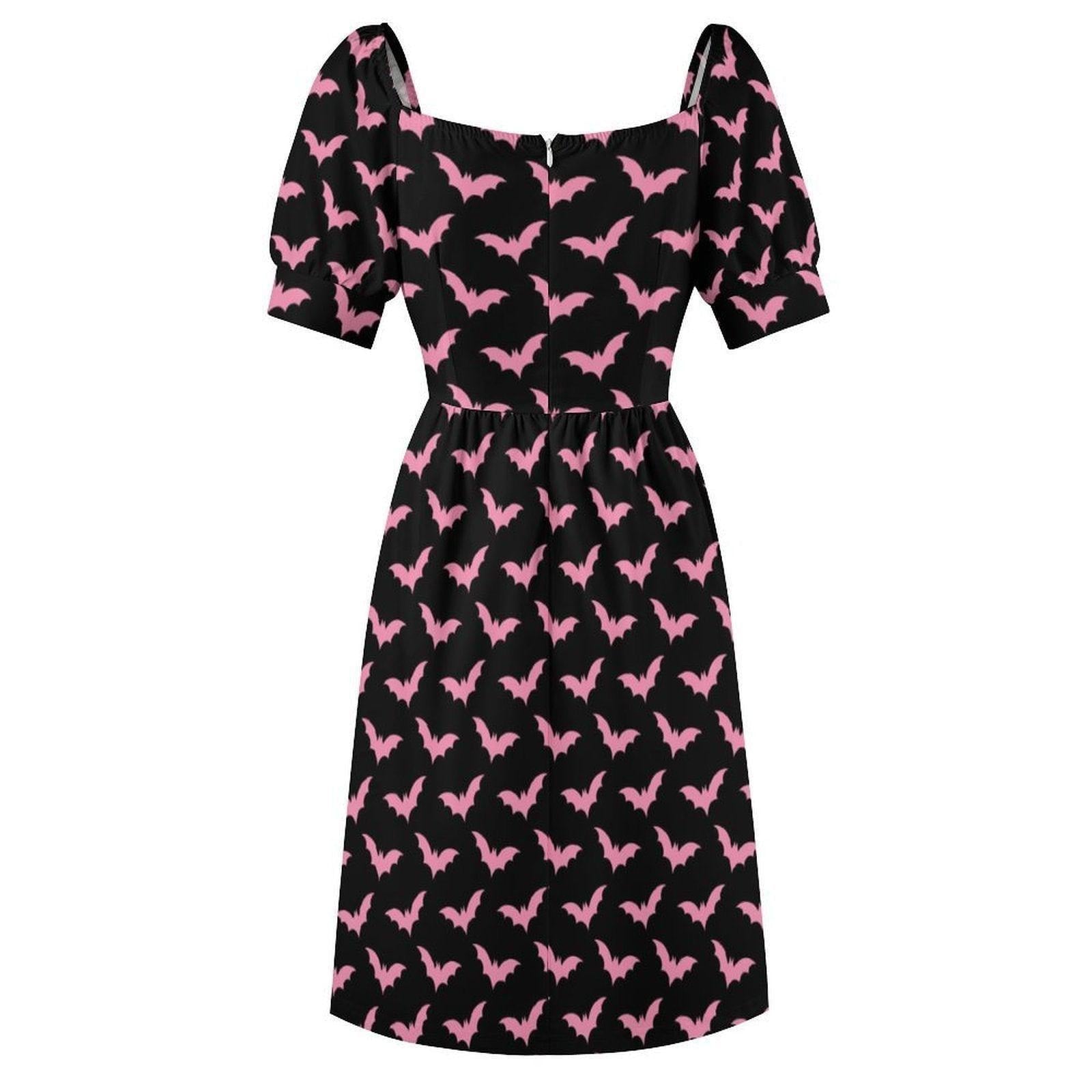 Pink Bat Print Midi Dress