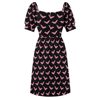 Pink Bat Print Midi Dress