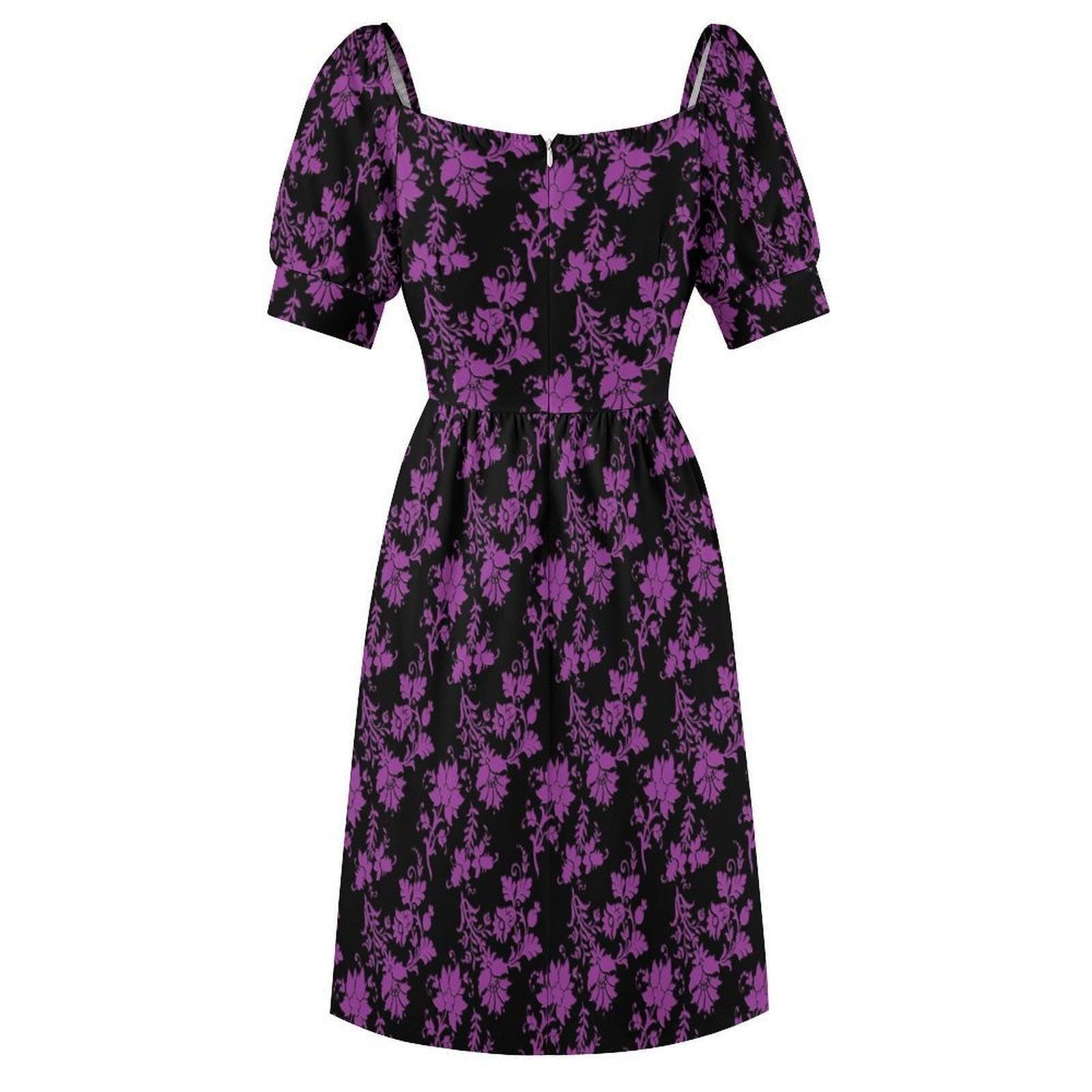 Black Purple Damask Skater Dress