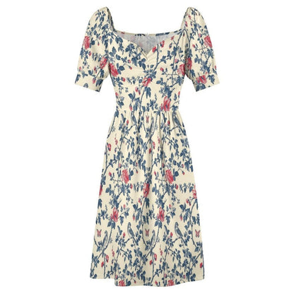 Cream Wildflower Vine Midi Dress