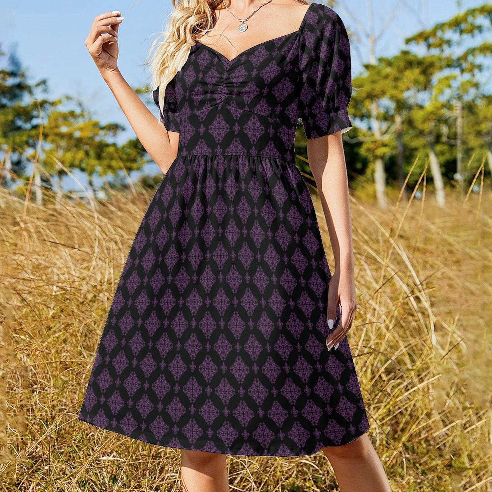 Teal Purple Damask Midi Dress