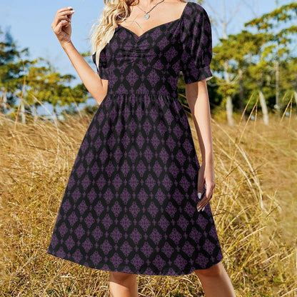 Teal Purple Damask Midi Dress