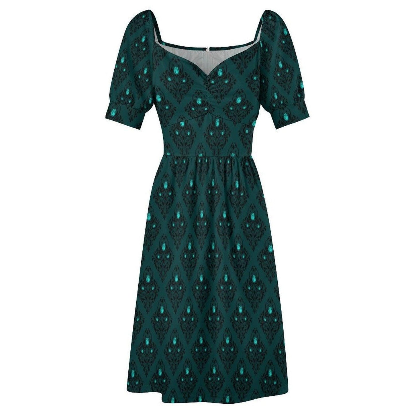 Teal Victorian Wallpaper Midi Dress