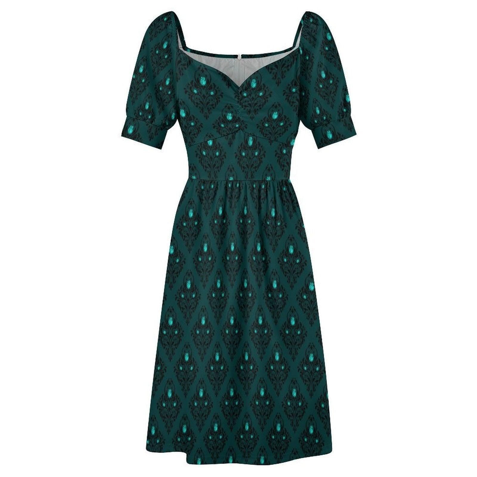 Teal Victorian Wallpaper Midi Dress