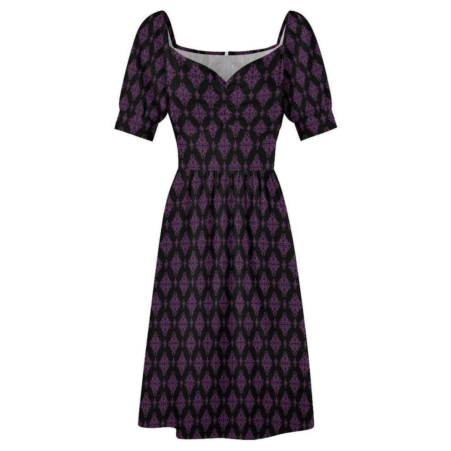 Teal Purple Damask Midi Dress