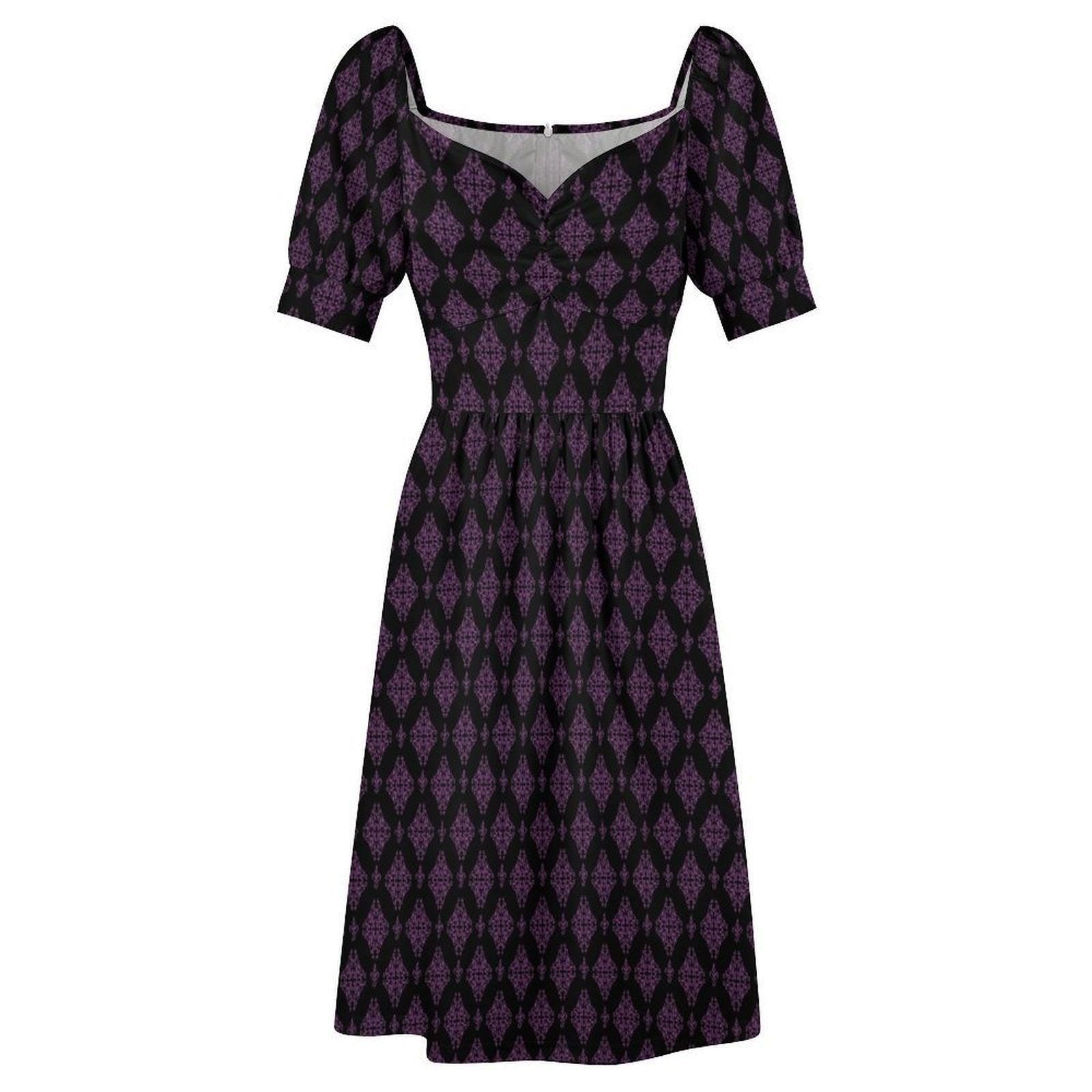Teal Purple Damask Midi Dress