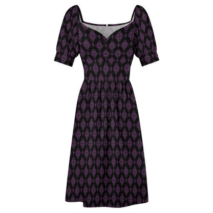 Teal Purple Damask Midi Dress