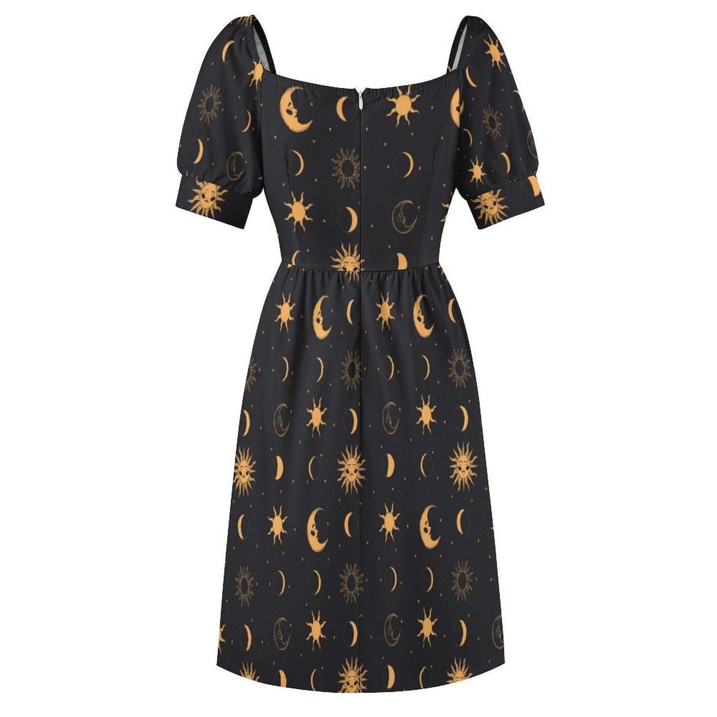 Black Gold Celestial Sun Moon Midi Dress