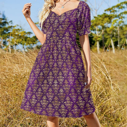 Purple Gold Baroque Midi Dress