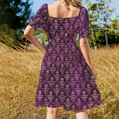 Purple Gold Baroque Midi Dress