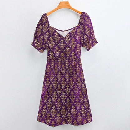 Purple Gold Baroque Midi Dress