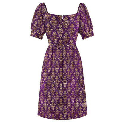 Purple Gold Baroque Midi Dress