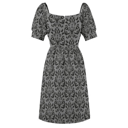Victorian Damask Dress, Baroque Sweetheart Midi, Gray Goth Occasion Wear