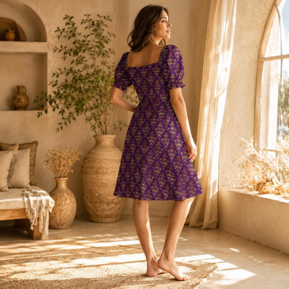 Purple Gold Baroque Midi Dress