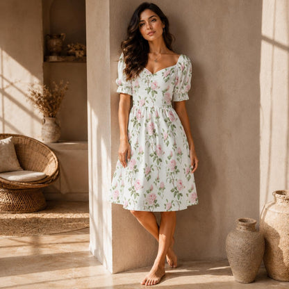 Pink Rose Floral Midi Dress