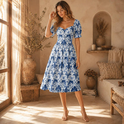 Blue Baroque Midi Dress