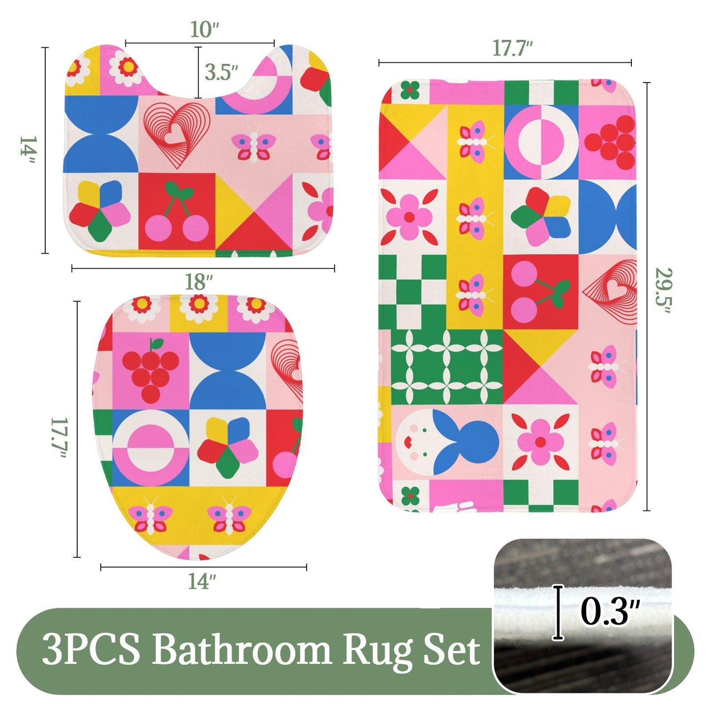Retro Tile Shower Curtain, Colorful Mod Cherry Daisy Bath Decor