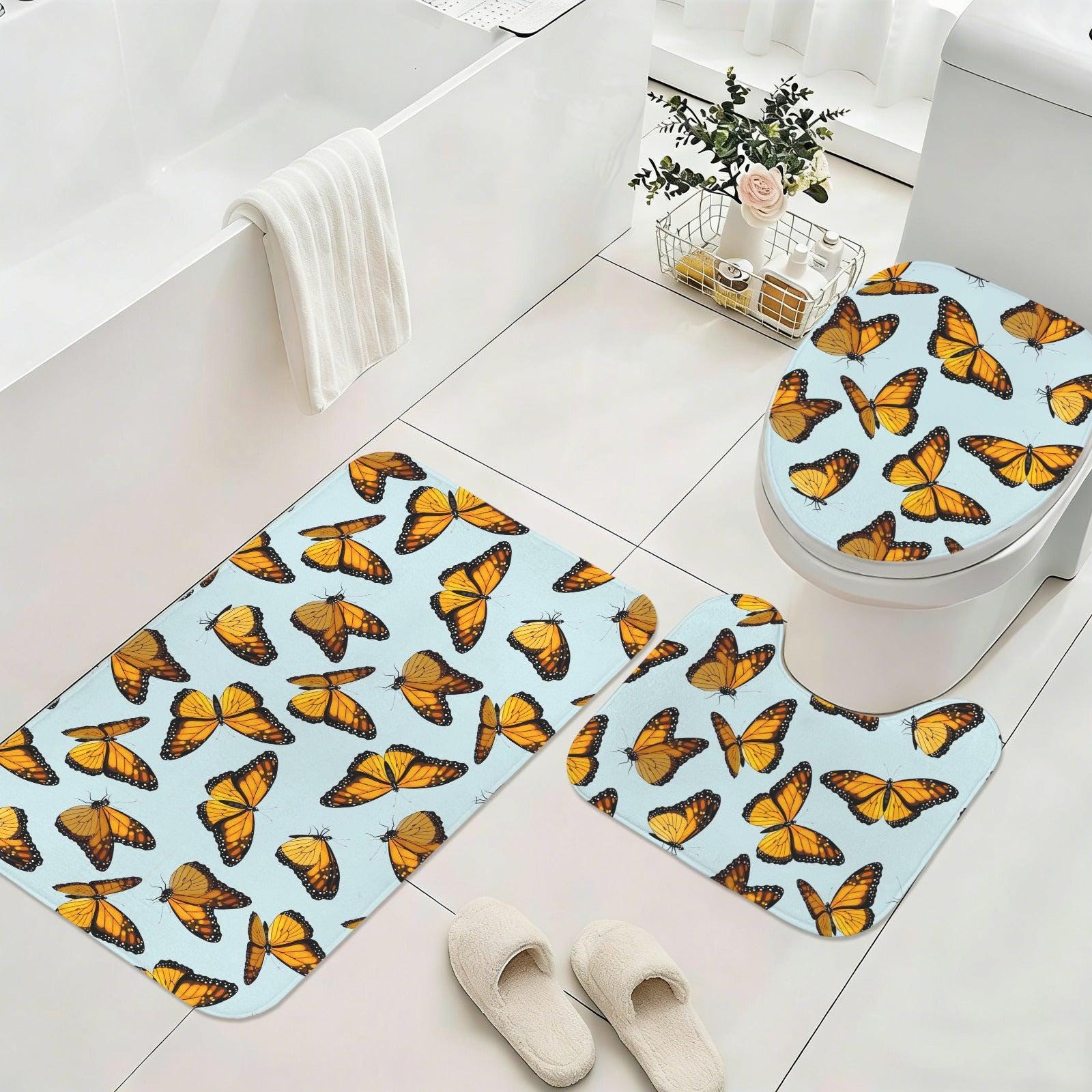Monarch Butterfly Shower Curtain, Sky Blue Nature Bath Decor, Cottage Garden Accent
