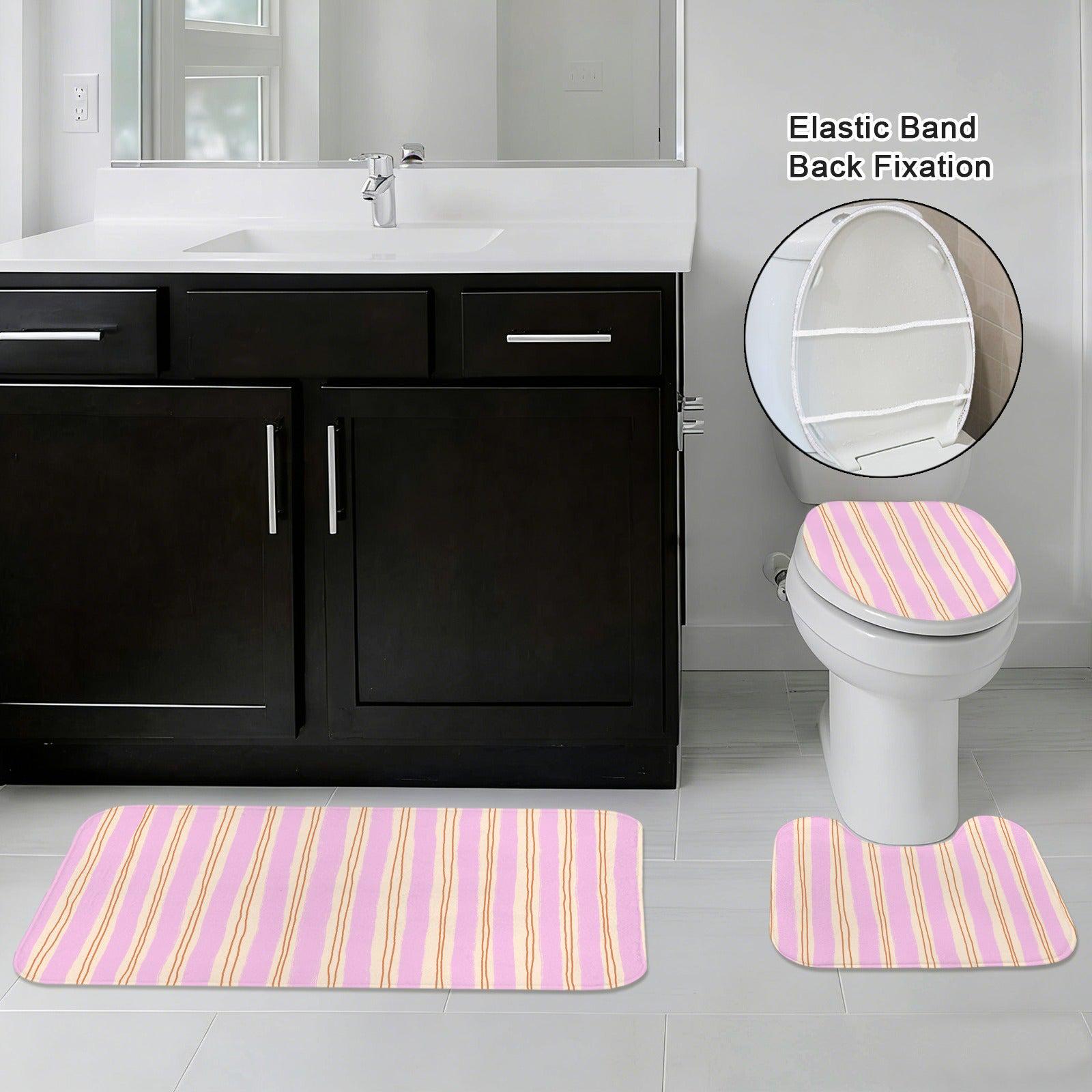 Pink Wavy Stripe Shower Curtain, Blush Cream Preppy Bathroom Decor