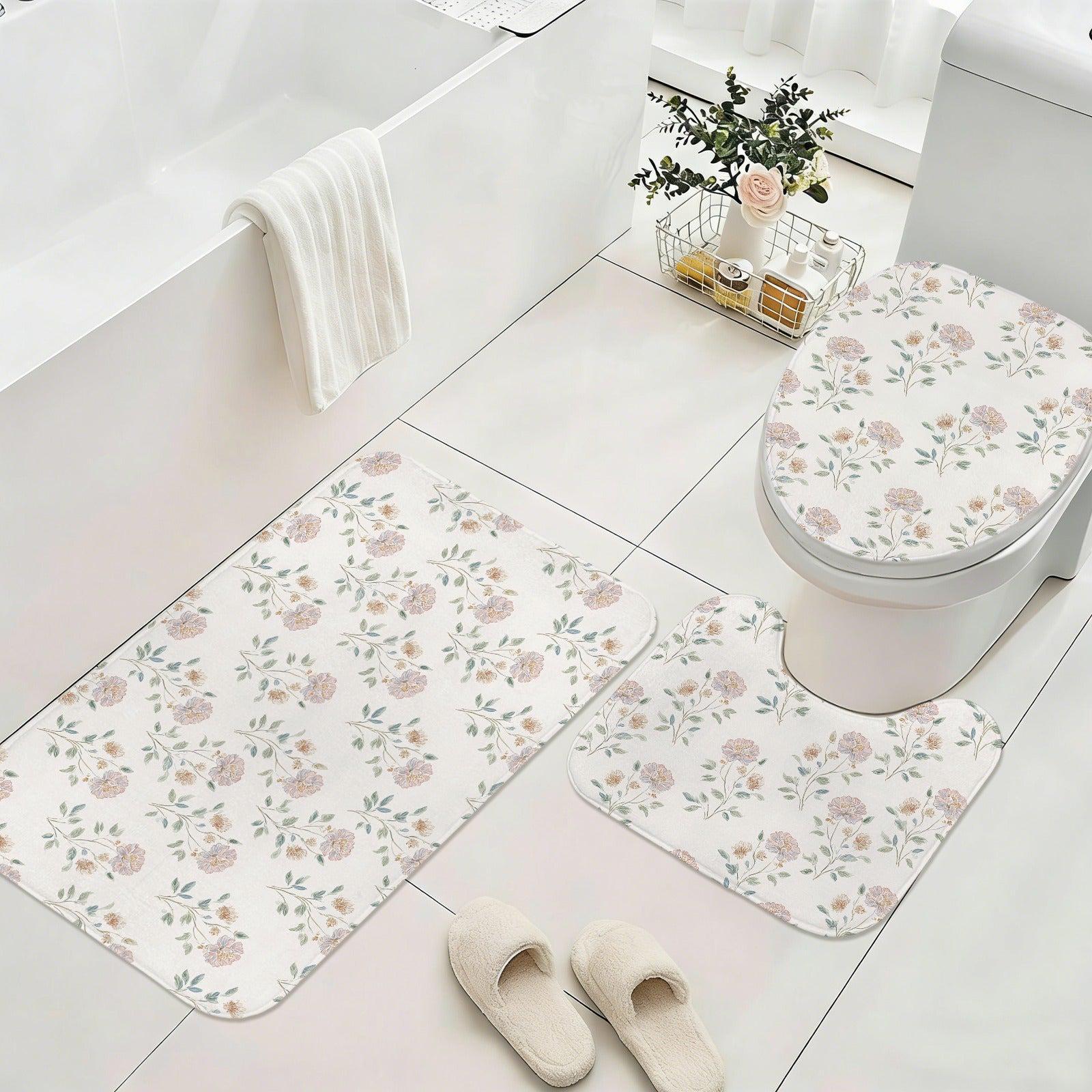 Neutral Floral Shower Curtain, Botanical Vine Bathroom Decor, Soft Romantic Bath Curtain