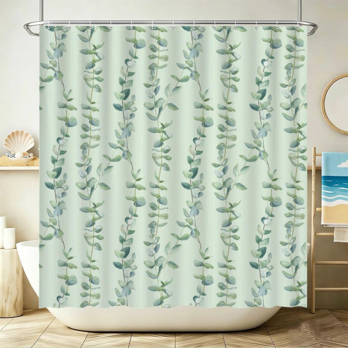 Eucalyptus Bathroom Rug Set, Sage Green Leaf Bath Mat, 3-Piece Spa Style Toilet Rug