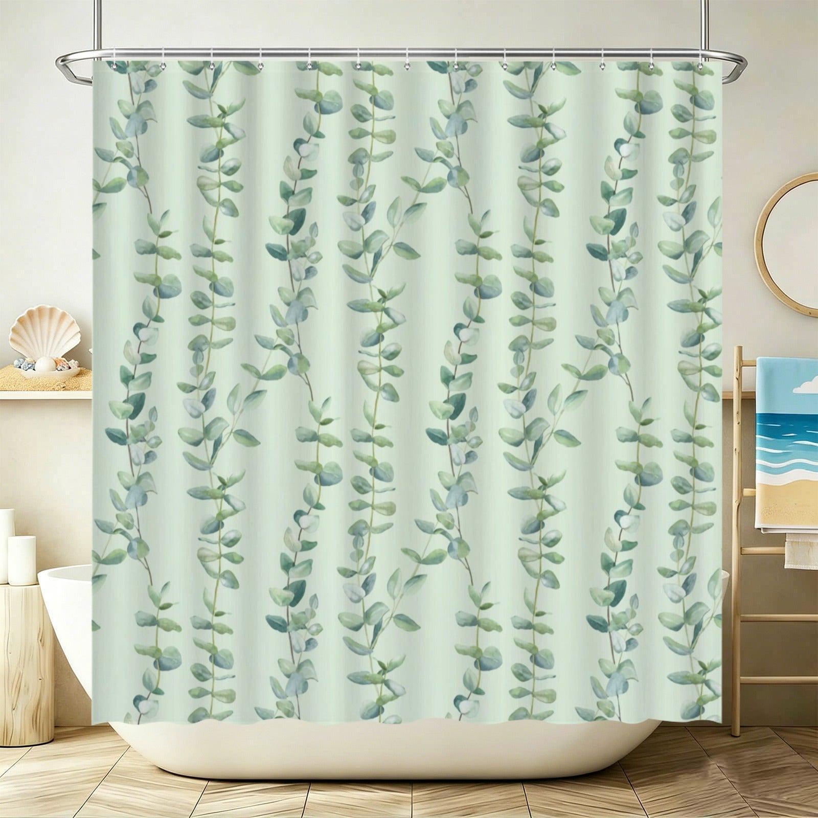 Eucalyptus Bathroom Rug Set, Sage Green Leaf Bath Mat, 3-Piece Spa Style Toilet Rug